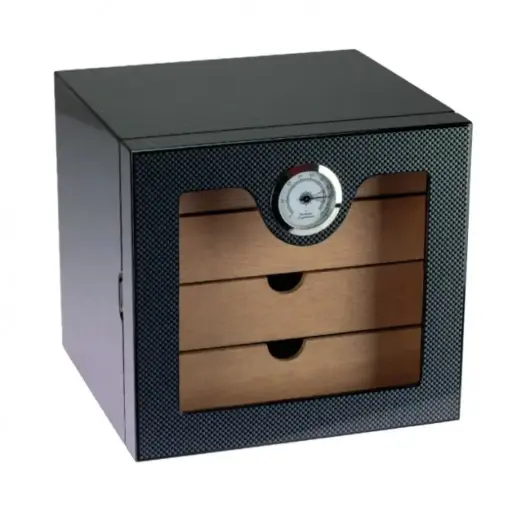 [51405] Humidor - Cabinet Carbon High Gloss 80 Cigars 4 Drawers